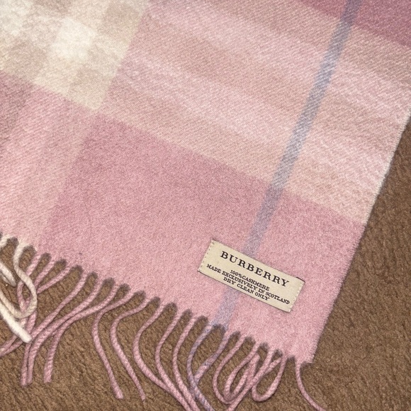 Burberry - Blush, Beige & Cream Plaid Fringe Hem Cashmere Scarf NWOT - Picture 7 of 8